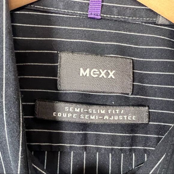 🎇MEXX BlackSemi Slim Fit Pin Strip Dress Shirt Size Large - Picture 8 of 8
